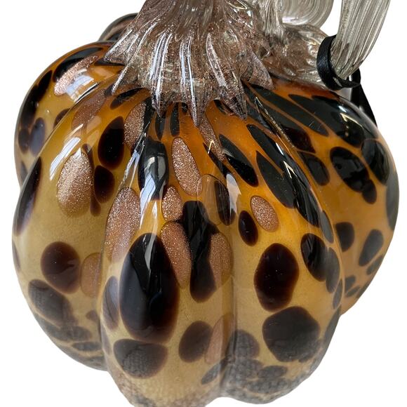 TAHARI Hand Blown Art Glass Tortoise Shell Pumpkin Amber Stem Designer Decor New - Picture 12 of 13